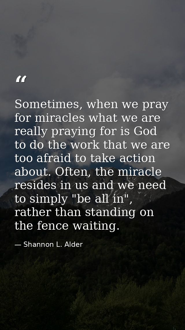 Sometimes, when we pray for miracles what we are really praying for is God to do the work that we are too afraid to take — Shannon L. Alder
