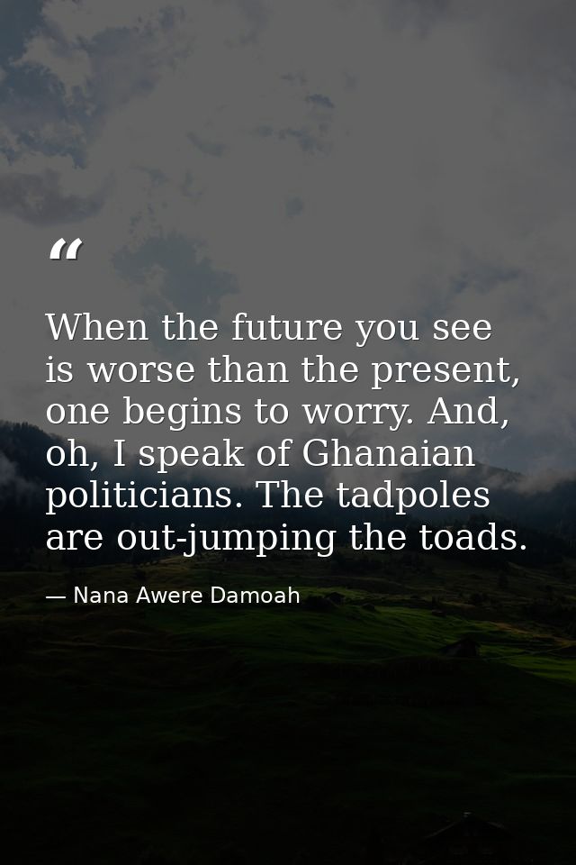 When the future you see is worse than the present, one begins to worry. And, oh, I speak of Ghanaian politicians. The ta — Nana Awere Damoah