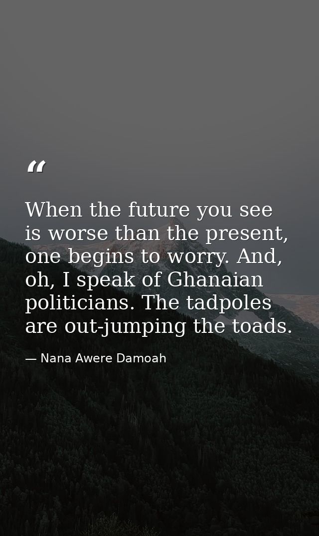 When the future you see is worse than the present, one begins to worry. And, oh, I speak of Ghanaian politicians. The ta — Nana Awere Damoah