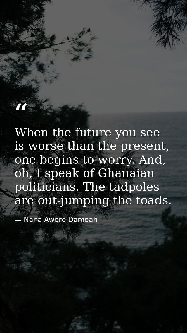 When the future you see is worse than the present, one begins to worry. And, oh, I speak of Ghanaian politicians. The ta — Nana Awere Damoah