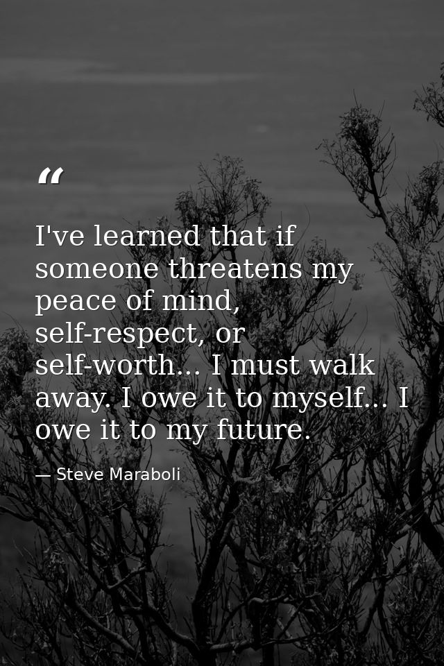 I've learned that if someone threatens my peace of mind, self-respect, or self-worth... I must walk away. I owe it to my — Steve Maraboli