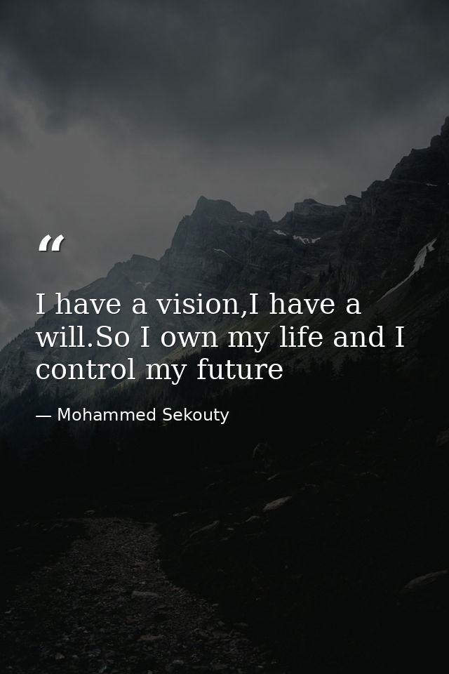 I have a vision,I have a will.So I own my life and I control my future — Mohammed Sekouty