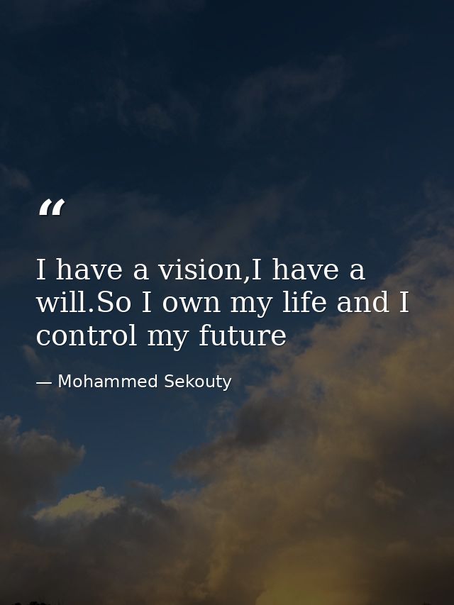 I have a vision,I have a will.So I own my life and I control my future — Mohammed Sekouty