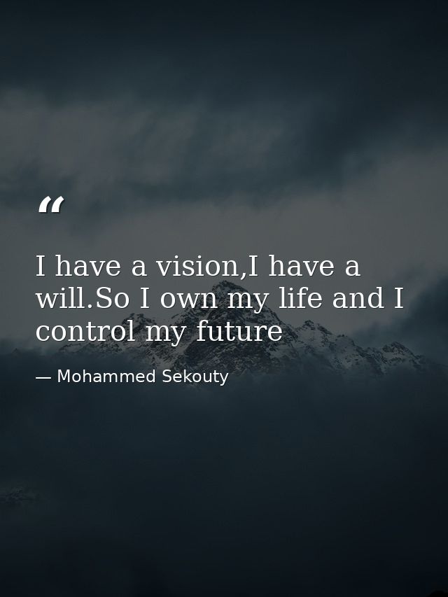 I have a vision,I have a will.So I own my life and I control my future — Mohammed Sekouty