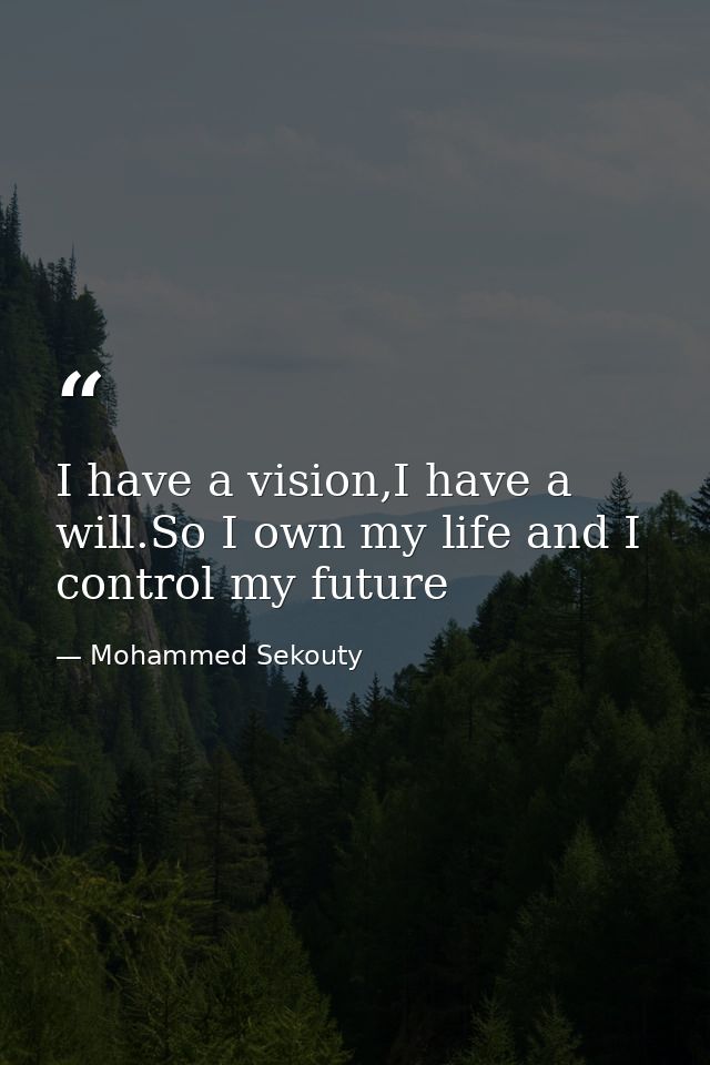 I have a vision,I have a will.So I own my life and I control my future — Mohammed Sekouty