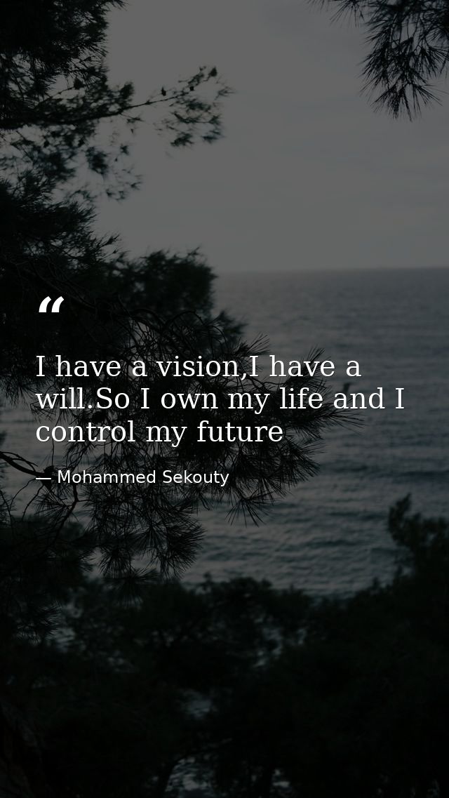 I have a vision,I have a will.So I own my life and I control my future — Mohammed Sekouty