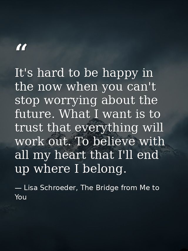 It's hard to be happy in the now when you can't stop worrying about the future. What I want is to trust that everything  — Lisa Schroeder, The Bridge from Me to You