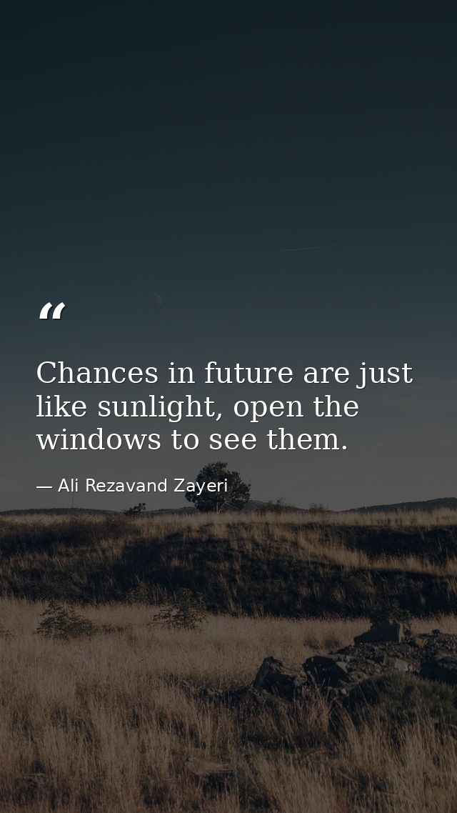 Chances in future are just like sunlight, open the windows to see them. — Ali Rezavand Zayeri