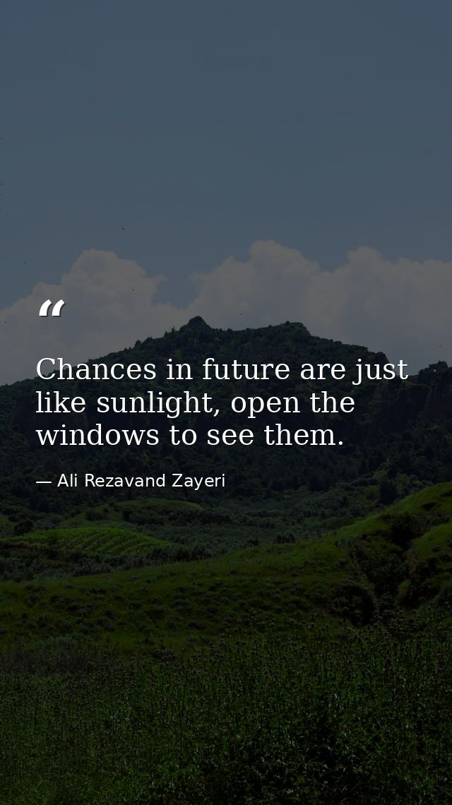 Chances in future are just like sunlight, open the windows to see them. — Ali Rezavand Zayeri