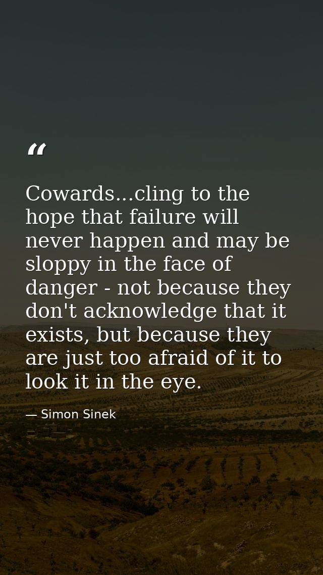 Cowards...cling to the hope that failure will never happen and may be sloppy in the face of danger - not because they do — Simon Sinek