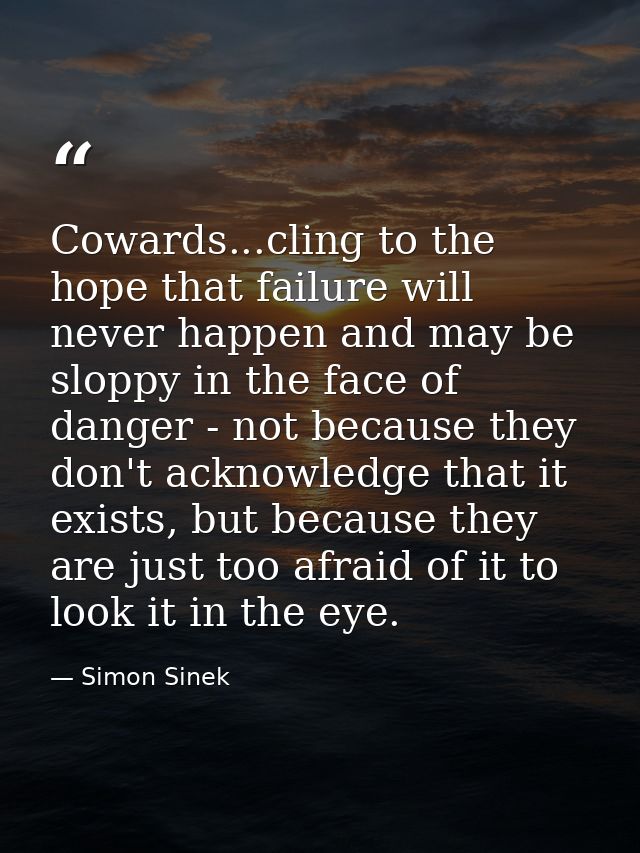 Cowards...cling to the hope that failure will never happen and may be sloppy in the face of danger - not because they do — Simon Sinek