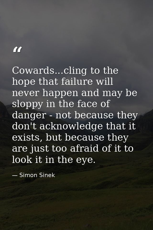 Cowards...cling to the hope that failure will never happen and may be sloppy in the face of danger - not because they do — Simon Sinek