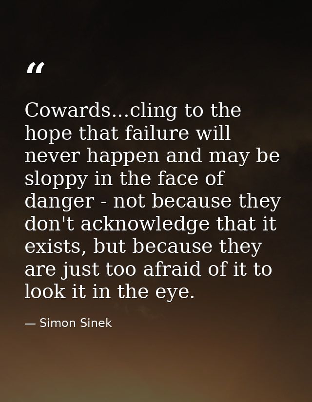 Cowards...cling to the hope that failure will never happen and may be sloppy in the face of danger - not because they do — Simon Sinek