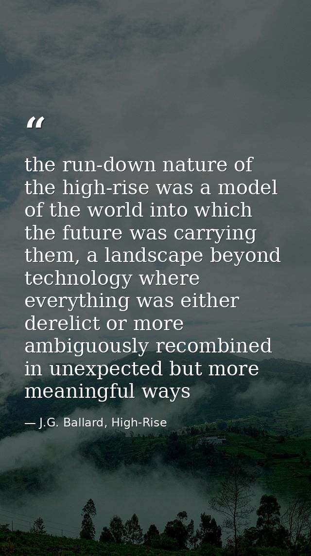 the run-down nature of the high-rise was a model of the world into which the future was carrying them, a landscape beyon — J.G. Ballard, High-Rise