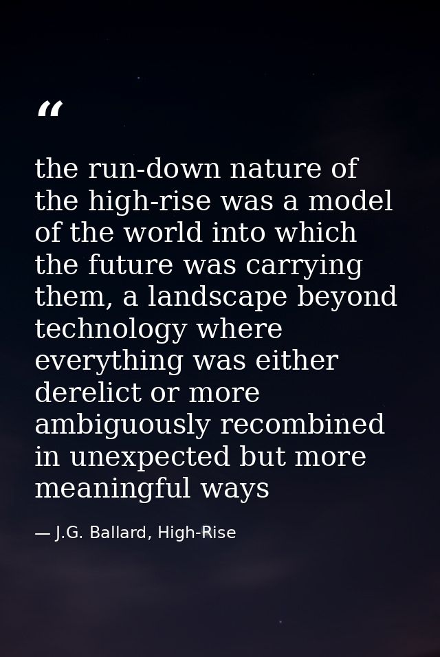 the run-down nature of the high-rise was a model of the world into which the future was carrying them, a landscape beyon — J.G. Ballard, High-Rise