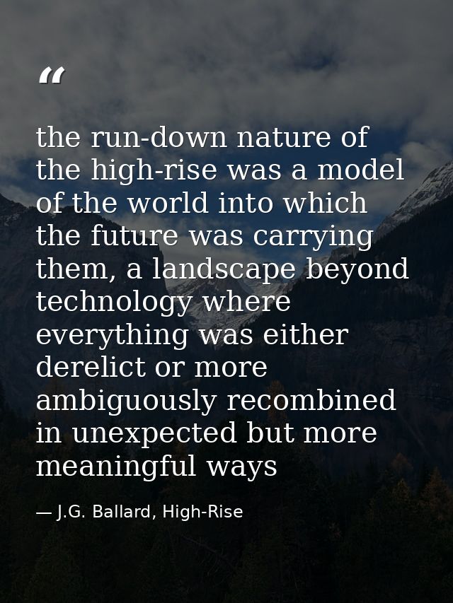 the run-down nature of the high-rise was a model of the world into which the future was carrying them, a landscape beyon — J.G. Ballard, High-Rise