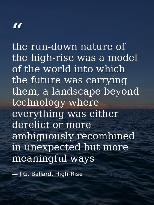 the run-down nature of the high-rise was a model of the world into which the future was carrying them, a landscape beyon — J.G. Ballard, High-Rise