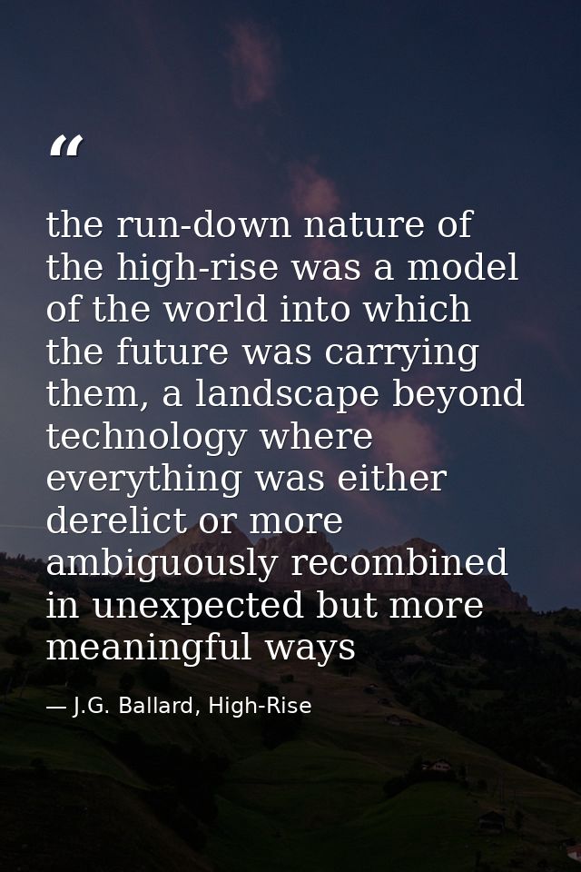 the run-down nature of the high-rise was a model of the world into which the future was carrying them, a landscape beyon — J.G. Ballard, High-Rise