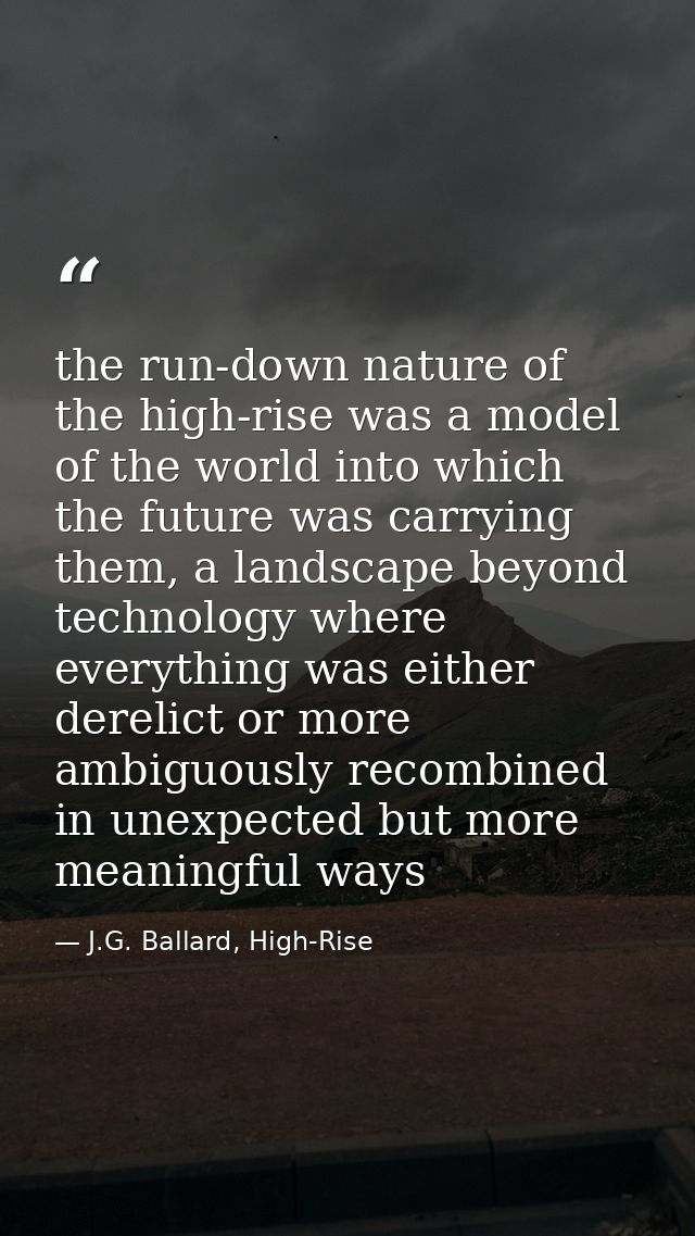 the run-down nature of the high-rise was a model of the world into which the future was carrying them, a landscape beyon — J.G. Ballard, High-Rise