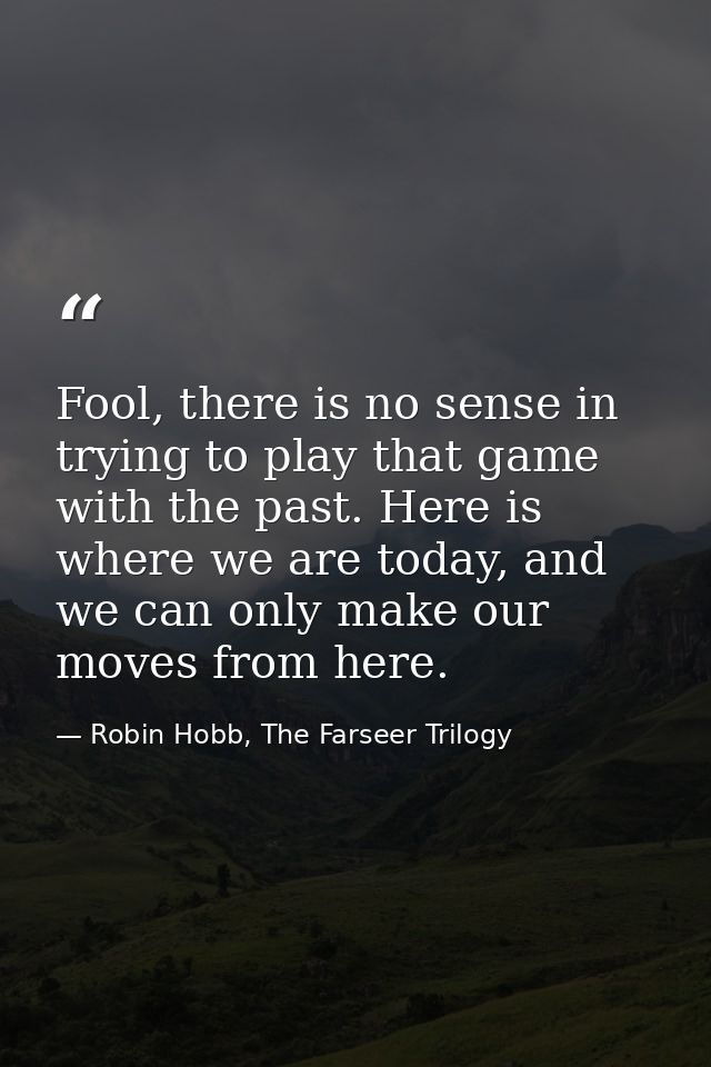 Fool, there is no sense in trying to play that game with the past. Here is where we are today, and we can only make our  — Robin Hobb, The Farseer Trilogy