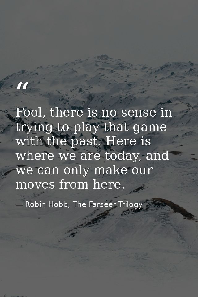Fool, there is no sense in trying to play that game with the past. Here is where we are today, and we can only make our  — Robin Hobb, The Farseer Trilogy