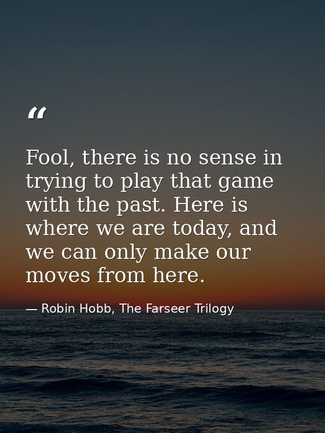 Fool, there is no sense in trying to play that game with the past. Here is where we are today, and we can only make our  — Robin Hobb, The Farseer Trilogy