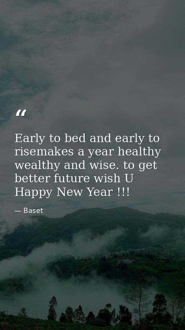 Early to bed and early to risemakes a year healthy wealthy and wise. to get better future wish U Happy New Year !!! — Baset