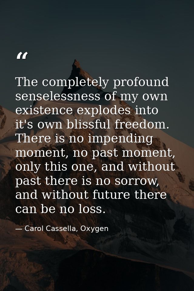 The completely profound senselessness of my own existence explodes into it's own blissful freedom. There is no impending — Carol Cassella, Oxygen