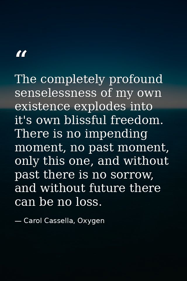 The completely profound senselessness of my own existence explodes into it's own blissful freedom. There is no impending — Carol Cassella, Oxygen