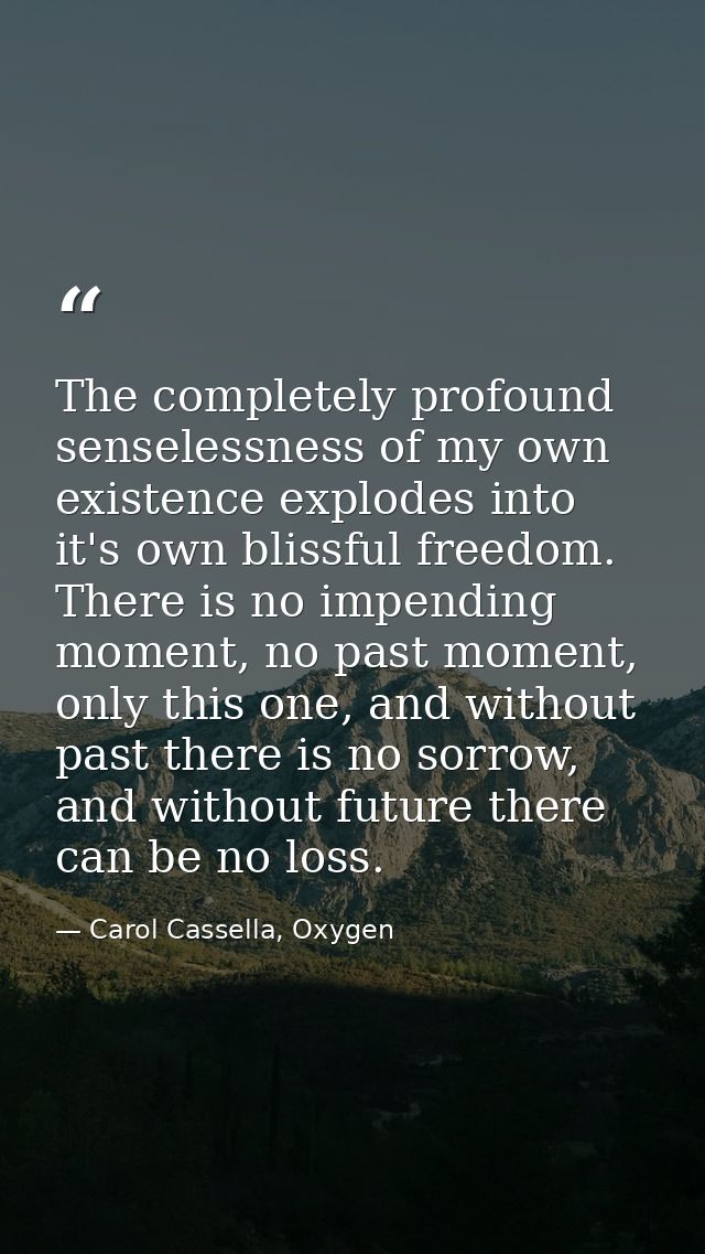 The completely profound senselessness of my own existence explodes into it's own blissful freedom. There is no impending — Carol Cassella, Oxygen