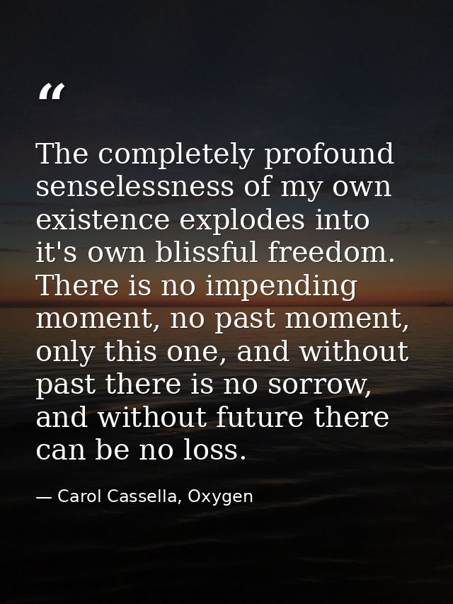 The completely profound senselessness of my own existence explodes into it's own blissful freedom. There is no impending — Carol Cassella, Oxygen