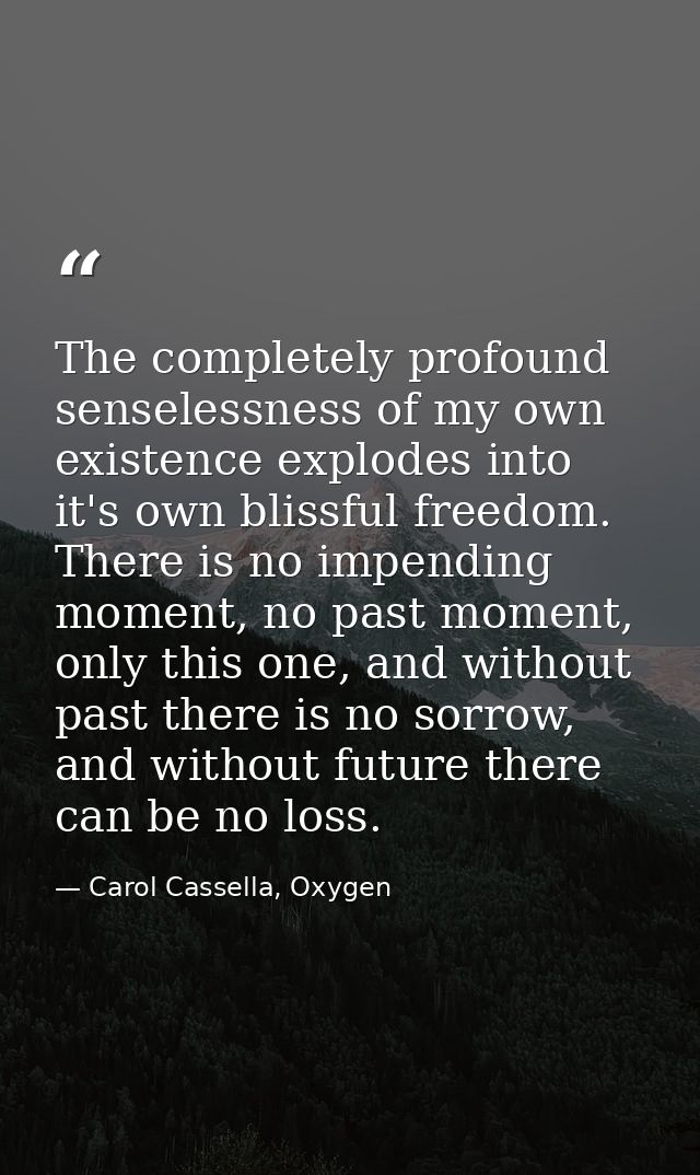 The completely profound senselessness of my own existence explodes into it's own blissful freedom. There is no impending — Carol Cassella, Oxygen