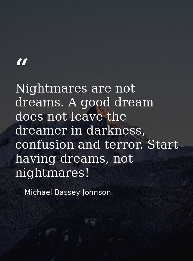 Nightmares are not dreams. A good dream does not leave the dreamer in darkness, confusion and terror. Start having dream — Michael Bassey Johnson