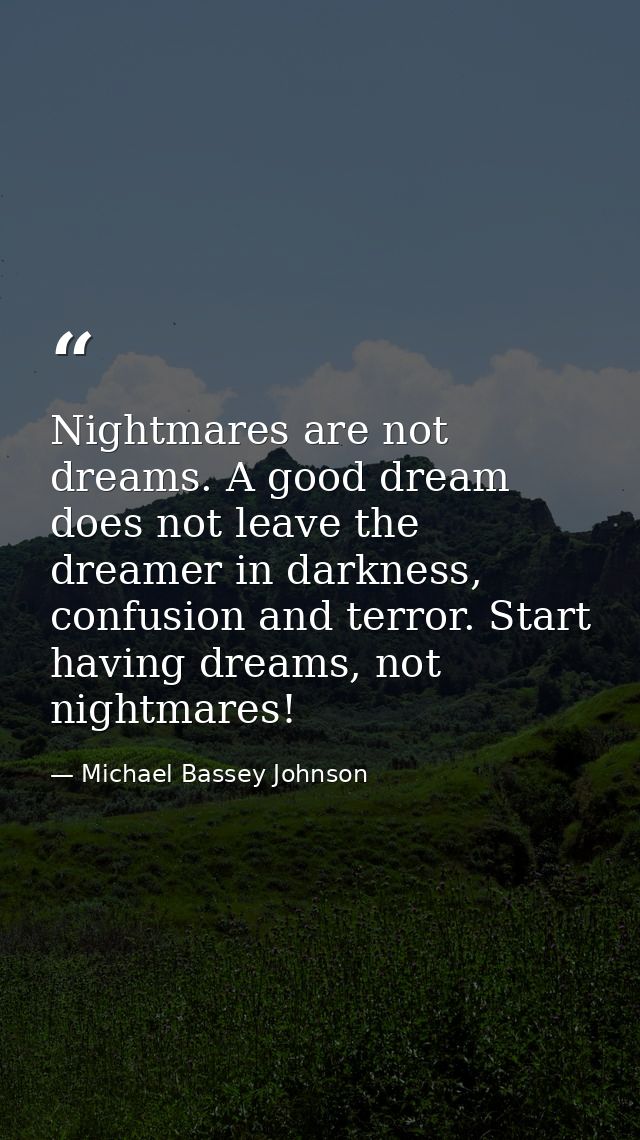 Nightmares are not dreams. A good dream does not leave the dreamer in darkness, confusion and terror. Start having dream — Michael Bassey Johnson