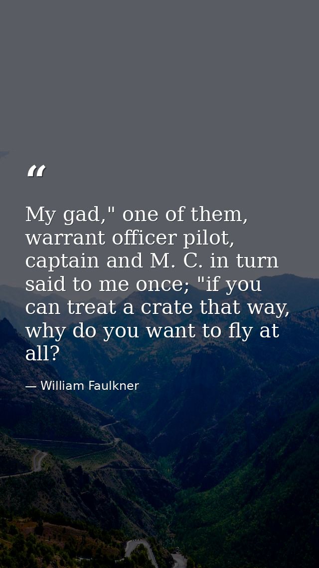 My gad," one of them, warrant officer pilot, captain and M. C. in turn said to me once; "if you can treat a crate that w — William Faulkner