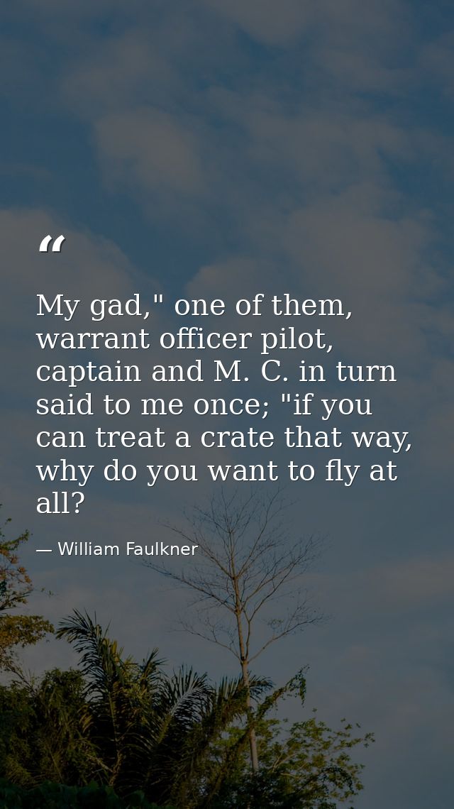 My gad," one of them, warrant officer pilot, captain and M. C. in turn said to me once; "if you can treat a crate that w — William Faulkner