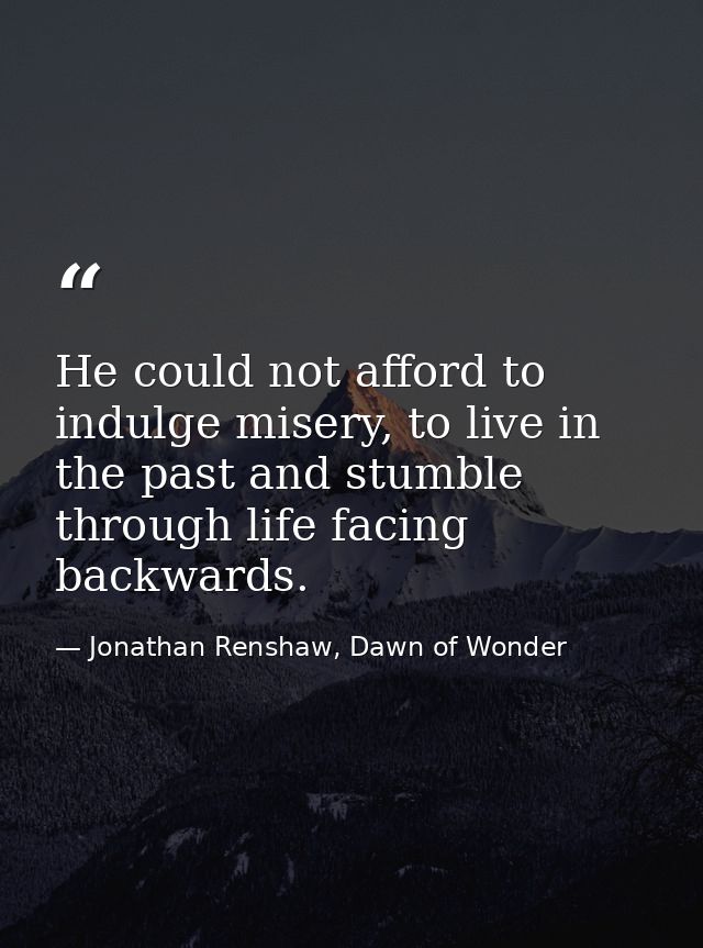 He could not afford to indulge misery, to live in the past and stumble through life facing backwards. — Jonathan Renshaw, Dawn of Wonder