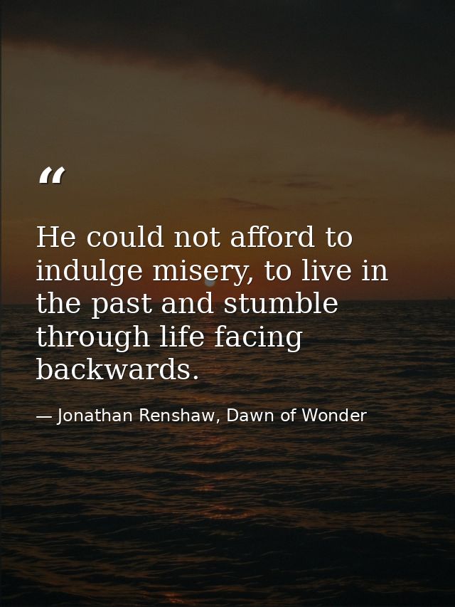 He could not afford to indulge misery, to live in the past and stumble through life facing backwards. — Jonathan Renshaw, Dawn of Wonder