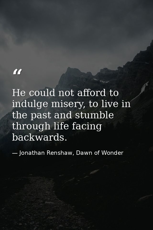 He could not afford to indulge misery, to live in the past and stumble through life facing backwards. — Jonathan Renshaw, Dawn of Wonder