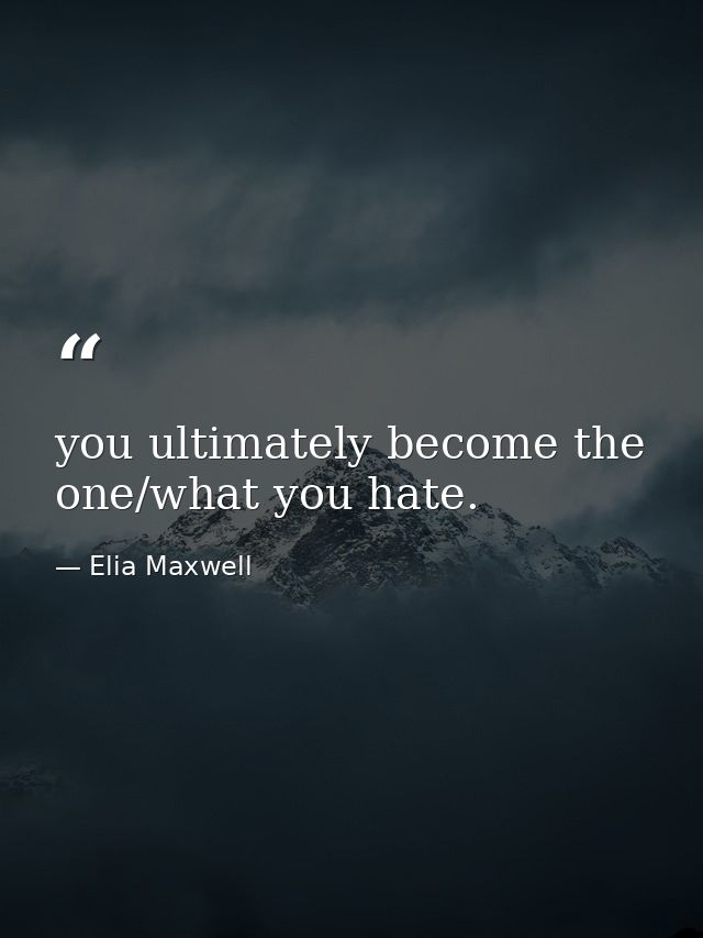 you ultimately become the one/what you hate. — Elia Maxwell