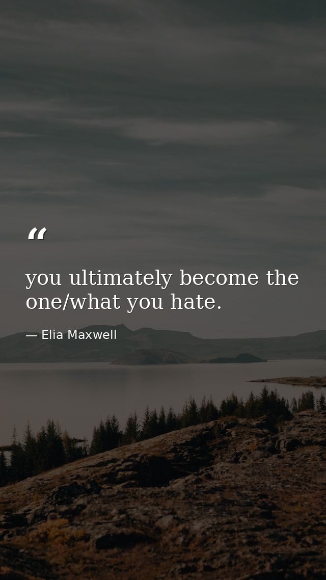 you ultimately become the one/what you hate. — Elia Maxwell