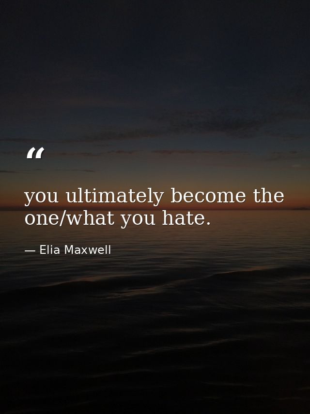 you ultimately become the one/what you hate. — Elia Maxwell