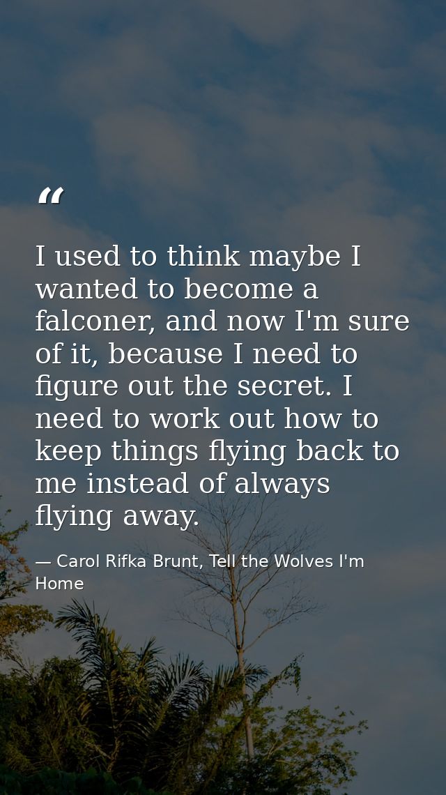 I used to think maybe I wanted to become a falconer, and now I'm sure of it, because I need to figure out the secret. I  — Carol Rifka Brunt, Tell the Wolves I'm Home