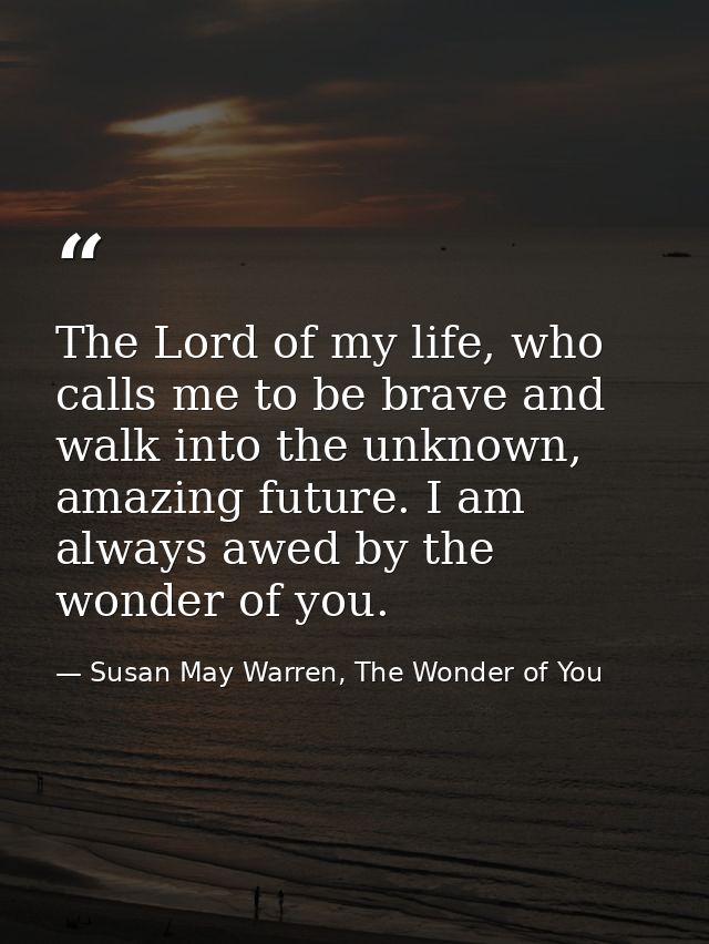 The Lord of my life, who calls me to be brave and walk into the unknown, amazing future. I am always awed by the wonder  — Susan May Warren, The Wonder of You