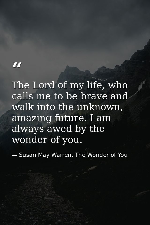 The Lord of my life, who calls me to be brave and walk into the unknown, amazing future. I am always awed by the wonder  — Susan May Warren, The Wonder of You