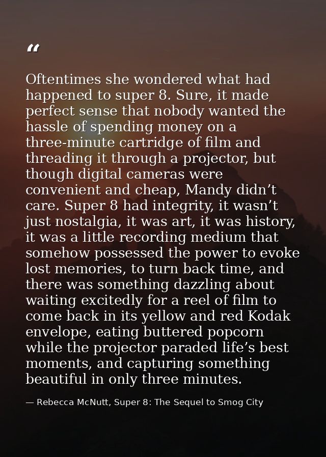 Oftentimes she wondered what had happened to super 8. Sure, it made perfect sense that nobody wanted the hassle of spend — Rebecca McNutt, Super 8: The Sequel to Smog City
