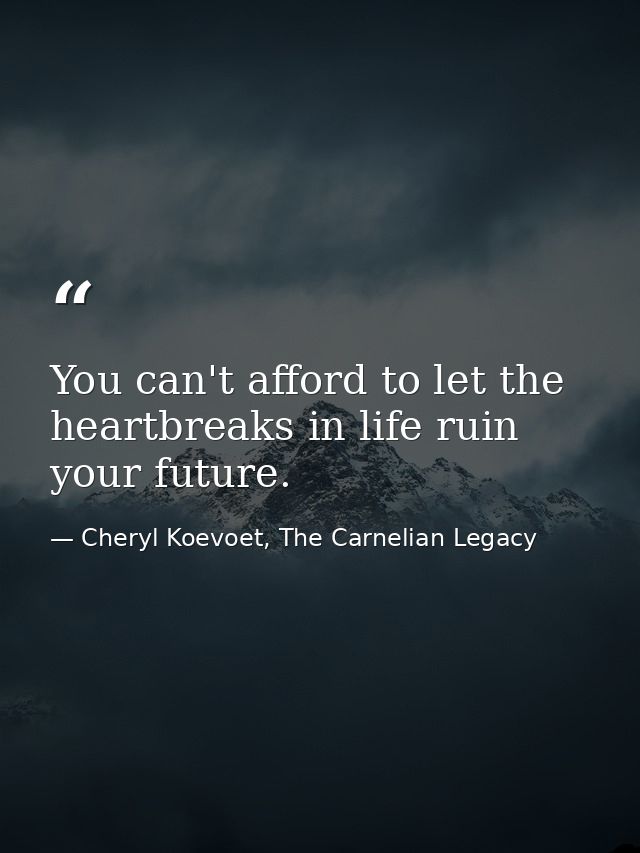 You can't afford to let the heartbreaks in life ruin your future. — Cheryl Koevoet, The Carnelian Legacy