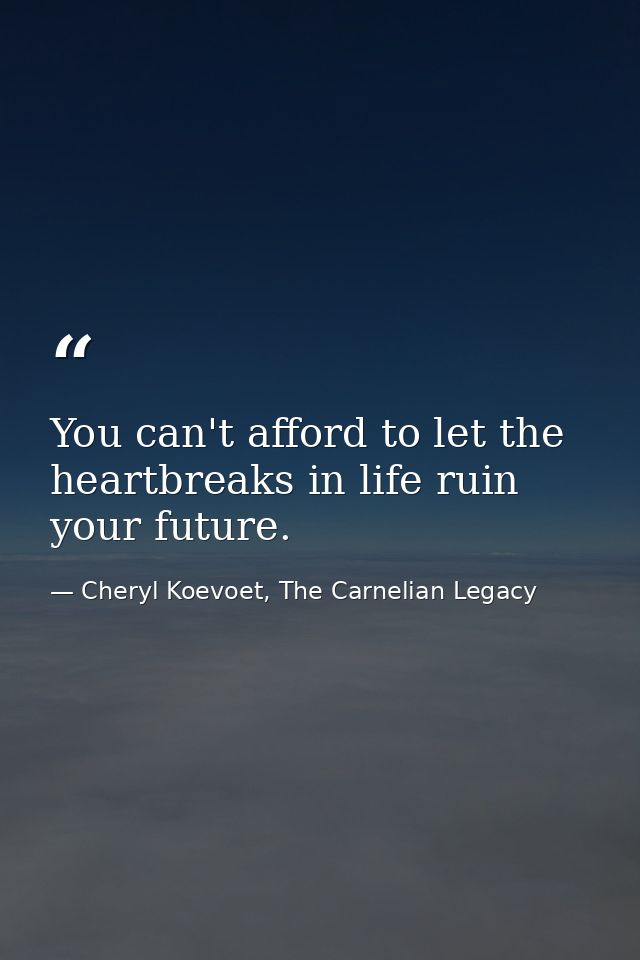 You can't afford to let the heartbreaks in life ruin your future. — Cheryl Koevoet, The Carnelian Legacy