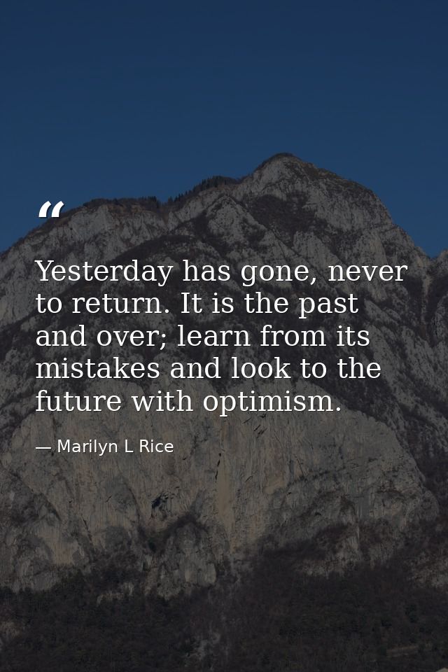 Yesterday has gone, never to return. It is the past and over; learn from its mistakes and look to the future with optimi — Marilyn L Rice