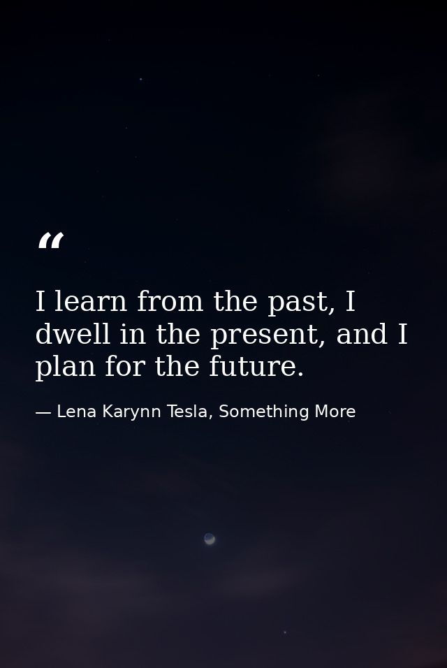 I learn from the past, I dwell in the present, and I plan for the future. — Lena Karynn Tesla, Something More